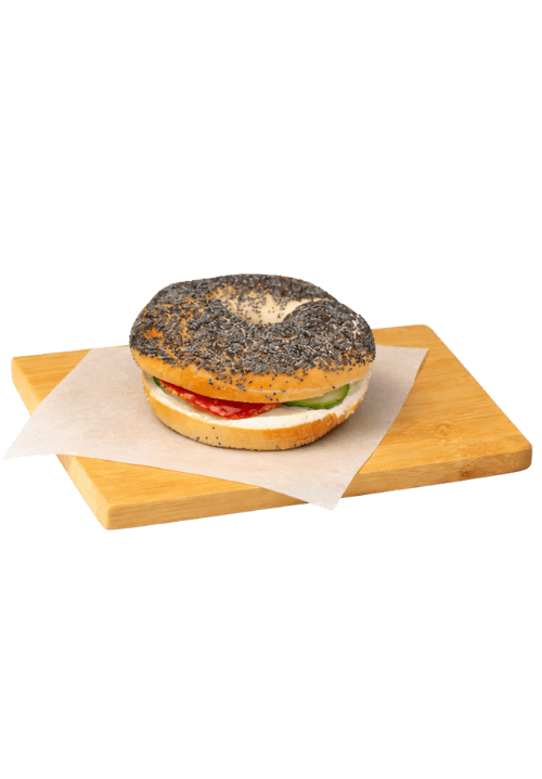 Bagel με παπαρουνόσπορο, με τυρί κρέμα, αέρος και αγγουράκι