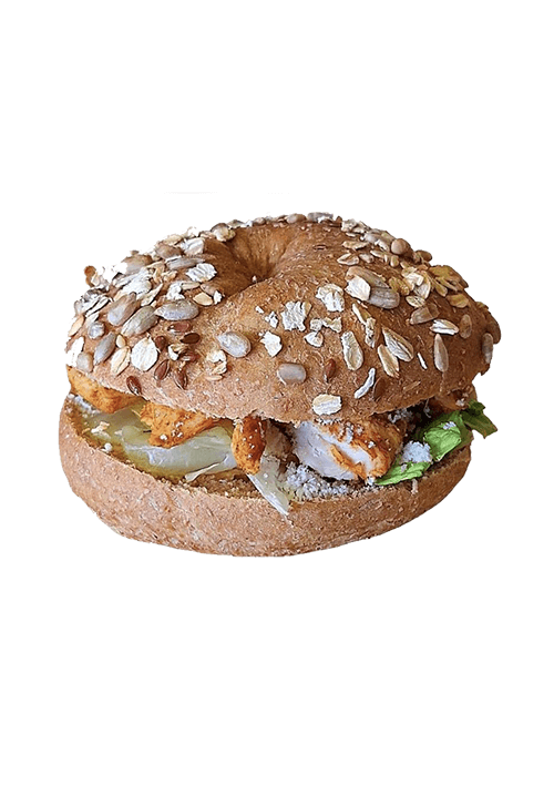 Bagel πολύσπορο με κοτόπουλο και sauce κάρυ