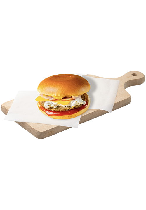 Burger με μπιφτέκι,cheddar,μπέικον,και burger σως