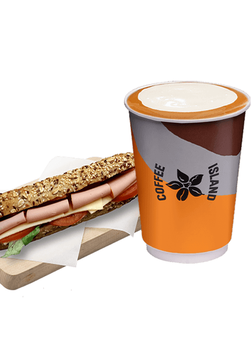 Cappuccino Regular + Πολύσπορη μπακέτα με γαλοπούλα