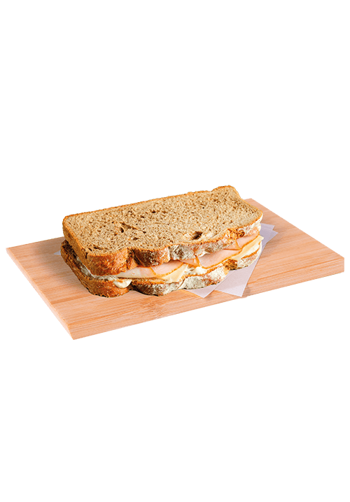 Φέτες ολικής με γαλοπούλα, γραβιέρα, σως μαγιονέζας με μουστάρδα