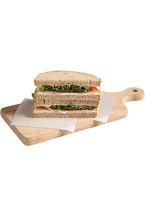 Γαλλικό τόστ, μαγιονέζα, ντομάτα, λόλα, τυρί ένταμ, γαλοπούλα καπνιστή