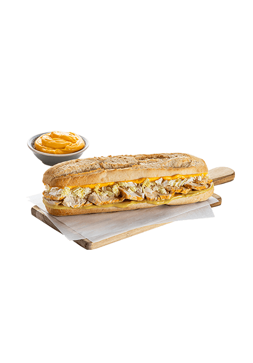 Λευκή μπαγκέτα με κοτόπουλο και τυρί τσένταρ