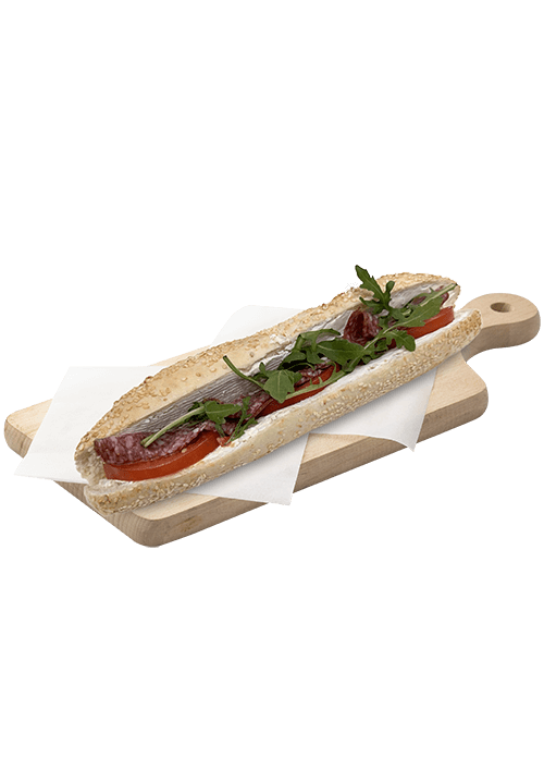 Λευκή μπαγκέτα με σουσάμι και σαλάμι αέρος