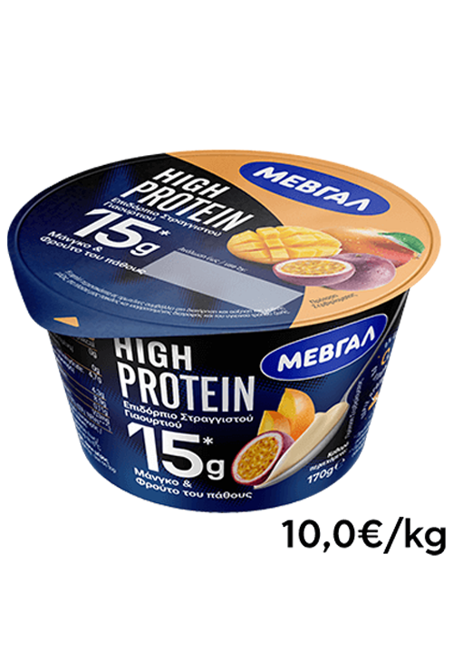 ΜΕΒΓΑΛ High Protein επιδόρπιο στραγγιστού γιαουρτιού μάνγκο και φρούτο του πάθους 170γρ