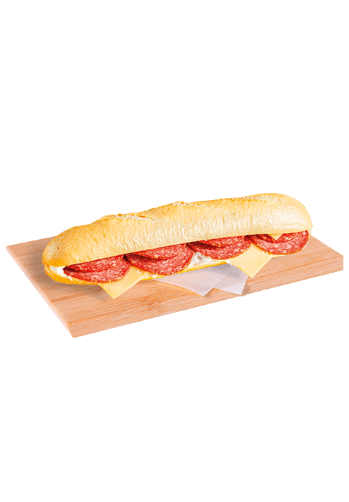 Μπαγκέτα λευκή με σαλάμι αέρος, γραβιέρα, μαγιονέζα light