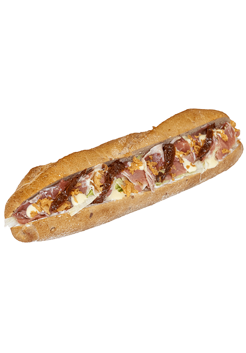 Whole baguette with prosciutto Handmade sandwich