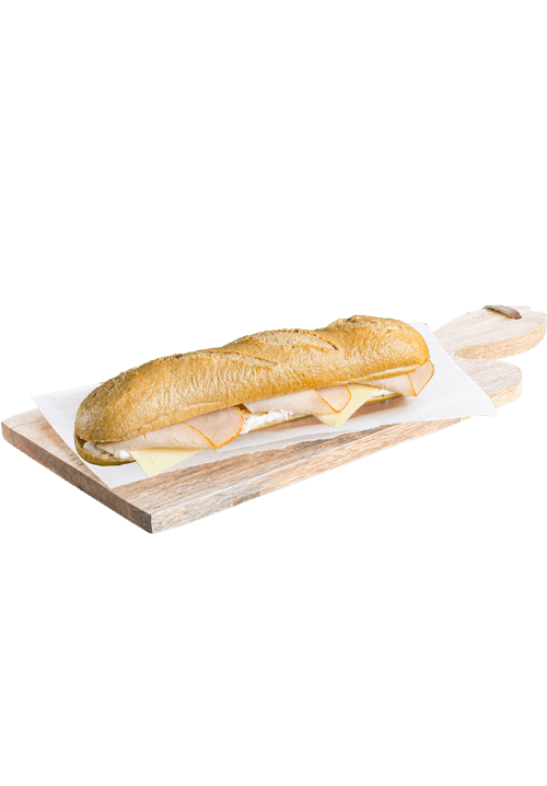 Μπαγκέτα ολικής με γαλοπούλα, edam & μαγιονέζα light