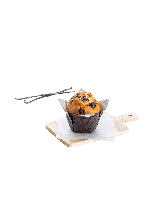 Vanilla muffin with pieces of dark chocolate