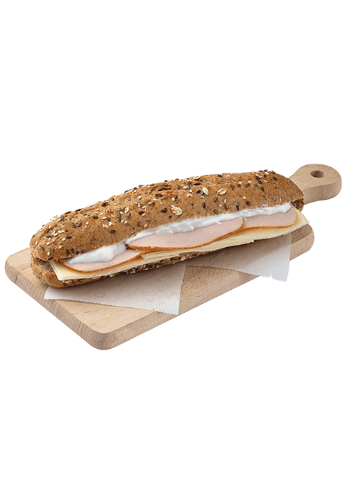 Multigrain baguette with smoked turkey and mayonnaise