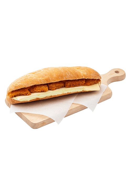 Προζυμένιο ψωμάκι κοτομπουκιές, τυρί gouda και Caesars sauce