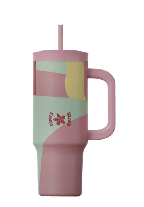 Θερμός ποτήρι με χερούλι και καλαμάκι pink bloom 900ml