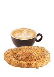 Cappuccino & Χειροποίητη Πίτα με γραβιέρα Κρήτης & κομμάτι χοιρινού φιλέτου