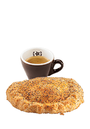 Espresso & Χειροποίητη Πίτα με γραβιέρα Κρήτης & κομμάτι χοιρινού φιλέτου
