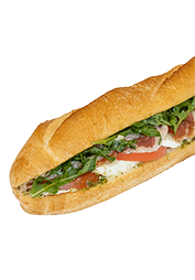 White caprese baguette with prosciutto