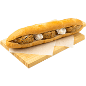 White baguette with zucchini fritters & white taramasalata