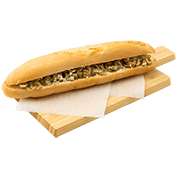 White baguette with potato salad & olives