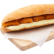 Προζυμένιο ψωμάκι κοτομπουκιές, τυρί gouda και Caesars sauce