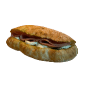 Sandwich with mozzarella, mortadella, and pesto