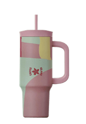 Θερμός ποτήρι με χερούλι και καλαμάκι pink bloom 900ml