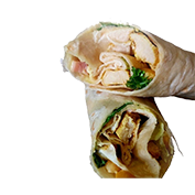 Tortilla with chicken, cheese, salad, parmesan, corn and mayonnaise