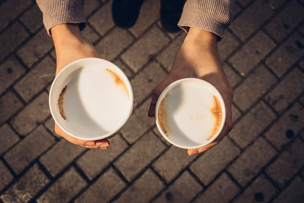 Coffee Island's flat white and Spanish latte coffee.