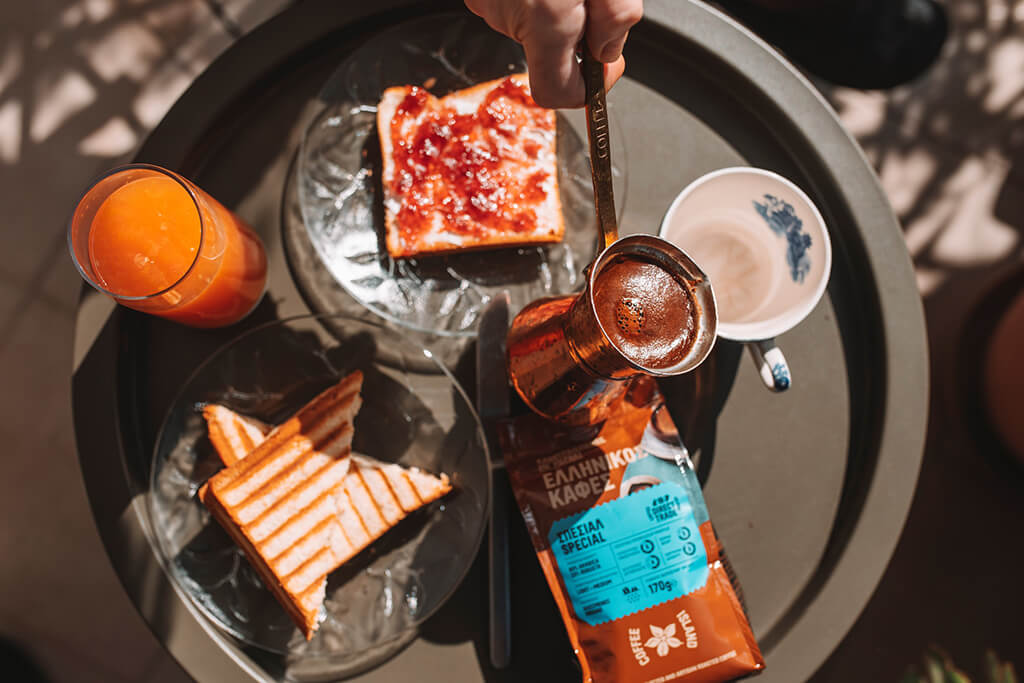 People enjoying their breakfast with Coffee Island's special ibrik coffee