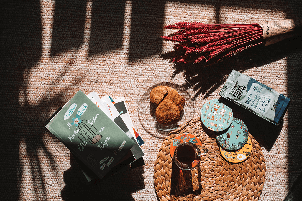 Coffee Island's filter coffee package and biscuits. 