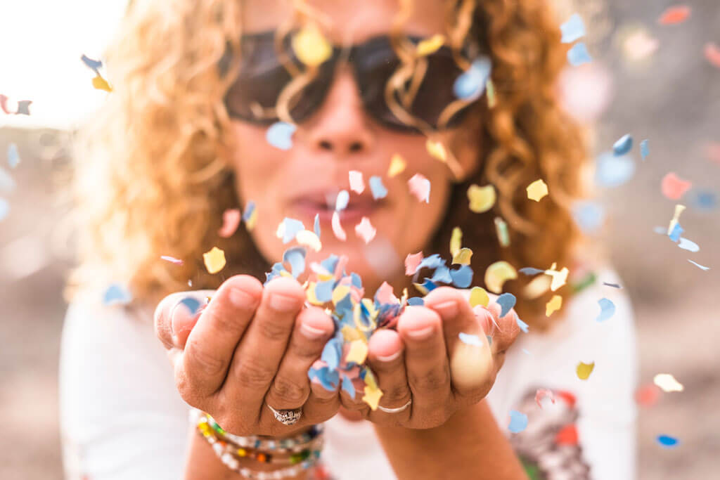 A blowing confetti during carnival period.