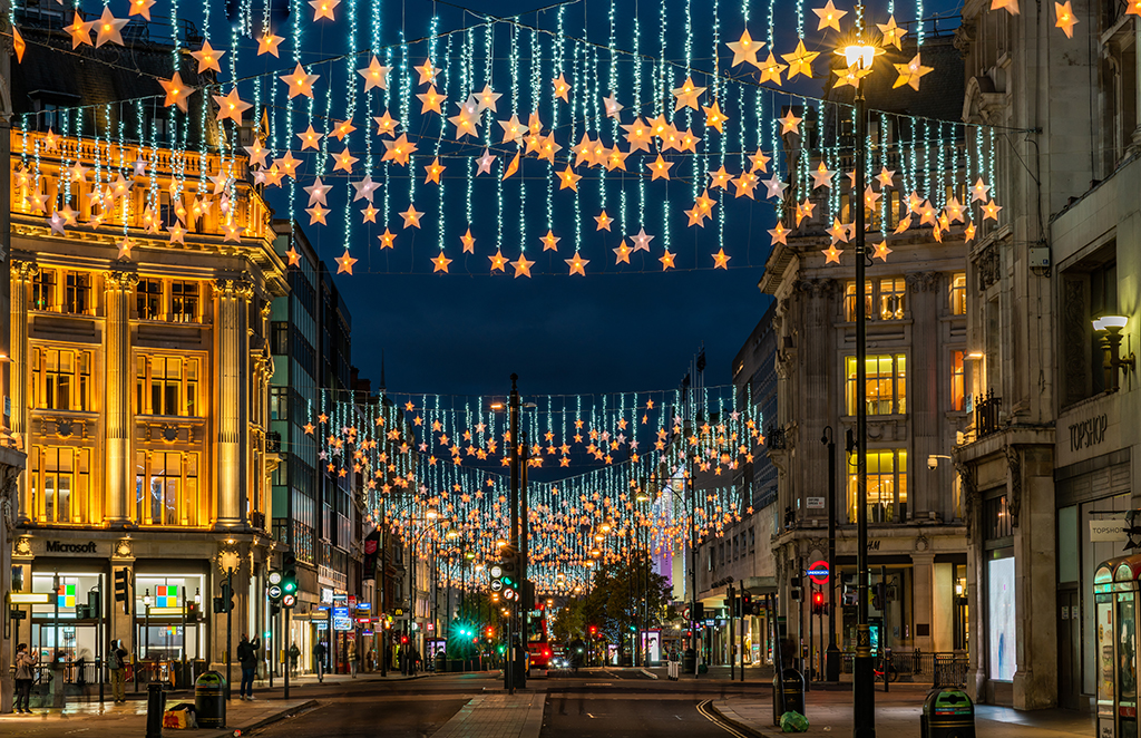 Christmas decorated town